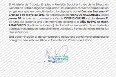 Fin de semana largo: Ministerio de trabajo dispone dos d&iacute;as de feriado