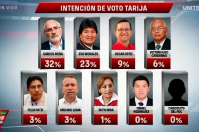  Elecciones: Mesa lidera las encuestas en Tarija con 32% y Evo las nacionales