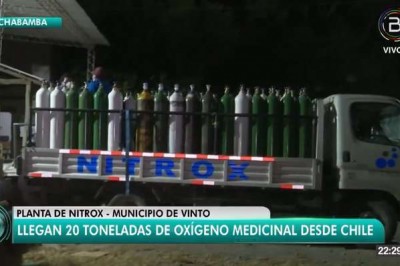 Llegan a Cochabamba 20 toneladas de oxígeno medicinal procedentes de Chile